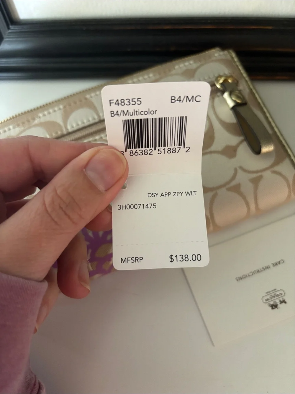 Coach Beige Signature Floral Wristlet with Gold Trim
